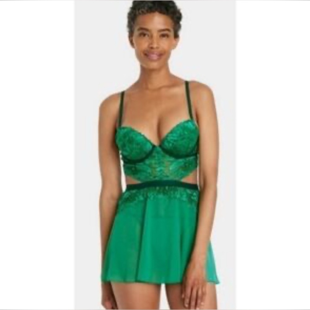 CLEARANCE 3/$15 Auden Green Lace Babydoll Lingerie Dress‎ Large Y2K Babydoll